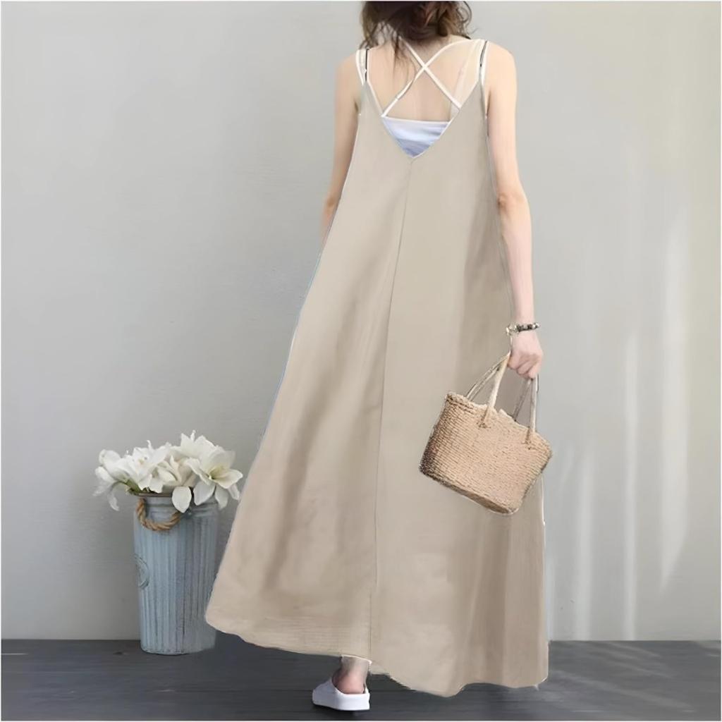 ReiLuana Camisole Long Solid Loose Fit Women's A-Line Dress, Length, Figure-Flattering, Maternity, Slimming, Spring, Summer, Fall, Popular, Cute,