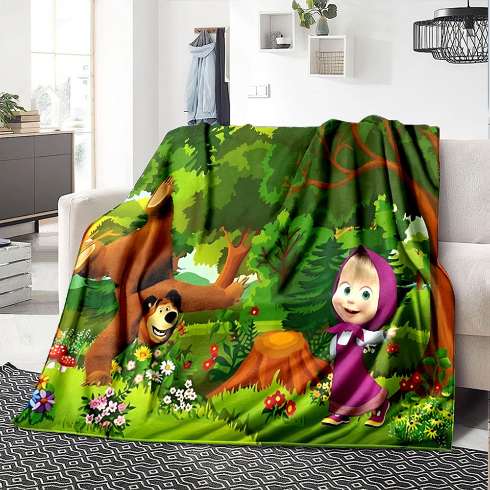 1pc Masha Bear Flowers Flannel Blanket,Ultra Soft Warm Plush Throw for Home Bedroom Bed Sofa Cover Camping Picnic gift Y72457