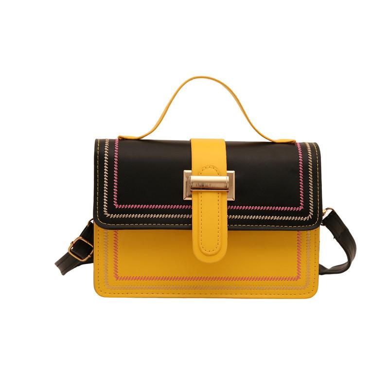 Stylish Pu Color Block Handbag For Women In Yellow Pink Blue And Brown Perfect For Daily Use