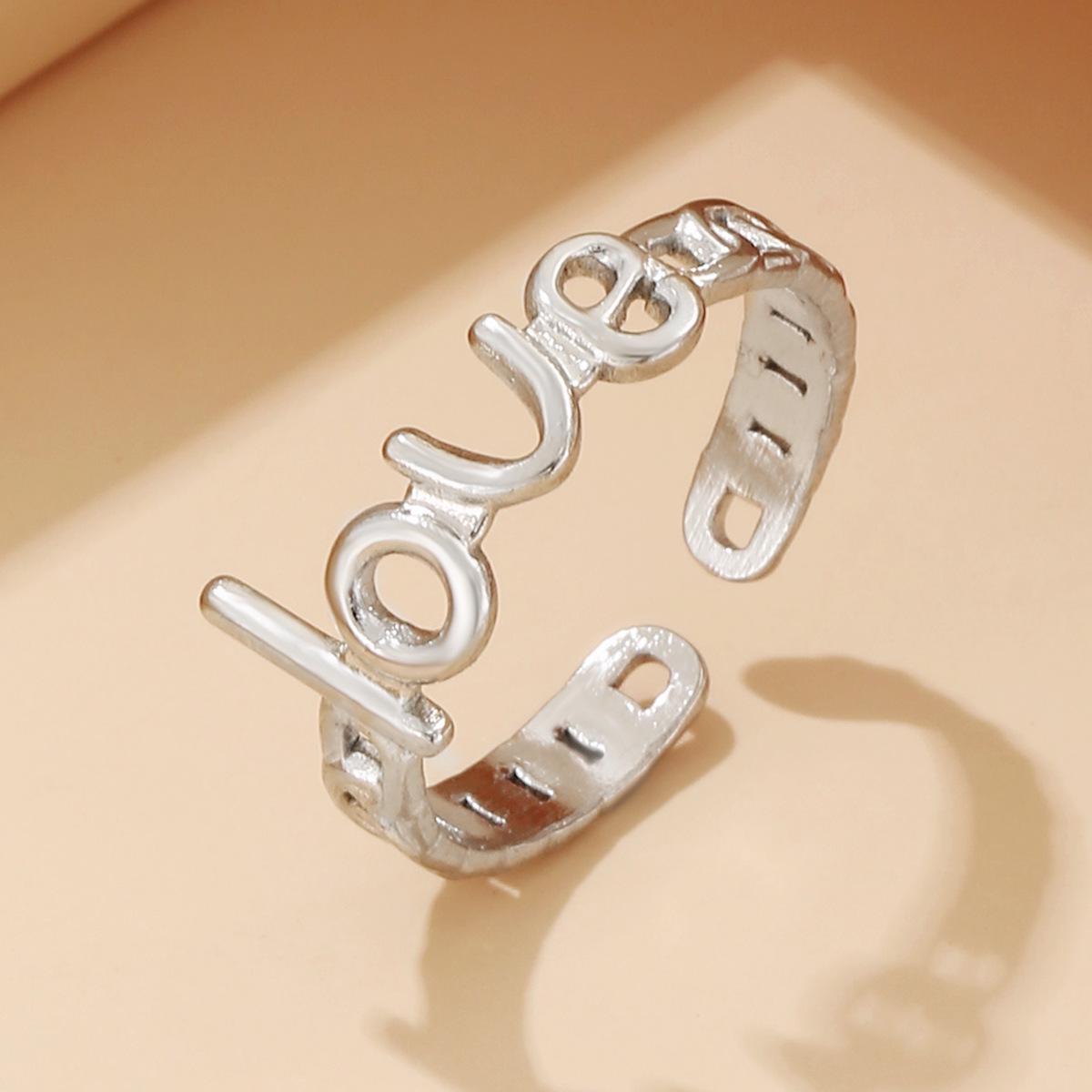 New Vintage Adjustable  Love  Letter Ring for Women - Stainless Steel Finger Ring