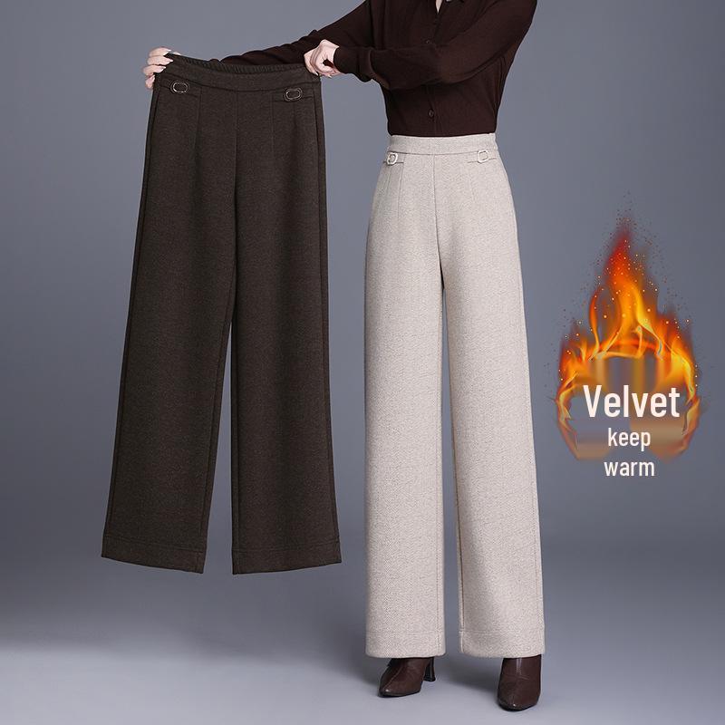 Women's Woolen High-Waisted Wide-Leg Pants: Winter 2025 Loose, Thick, Straight-Leg Casual Wear