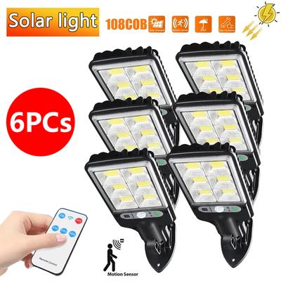 6 Stück Bewegungssensor Solarleuchten Außen Wasserdicht 108COB Gartenleuchte LED Sicherheitswandleuchte Straßenlampe mit 3 Modi Garage