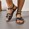 Fashion Fashion Plus Size Sandals Summer New Round Toe Open Toe Fabric Cross Strap Soft Sole Non-Slip Wear-Resistant Flats