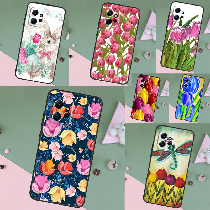 Tulips Flower Spring Case For Xiaomi Redmi Note 14 Pro 13 12 11 10 15 Pro Plus Redmi 15 C 13 10C 12C 14C 13C Cover