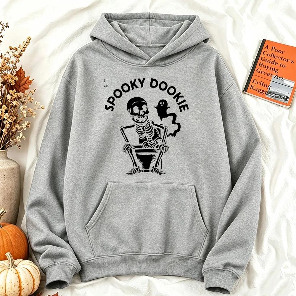 Funny Spooky Skeleton Toilet Graphic Printing Women Hoodie Vintage Halloween Ghost Sweatshirt Loose Casual Women Autumn Pullover