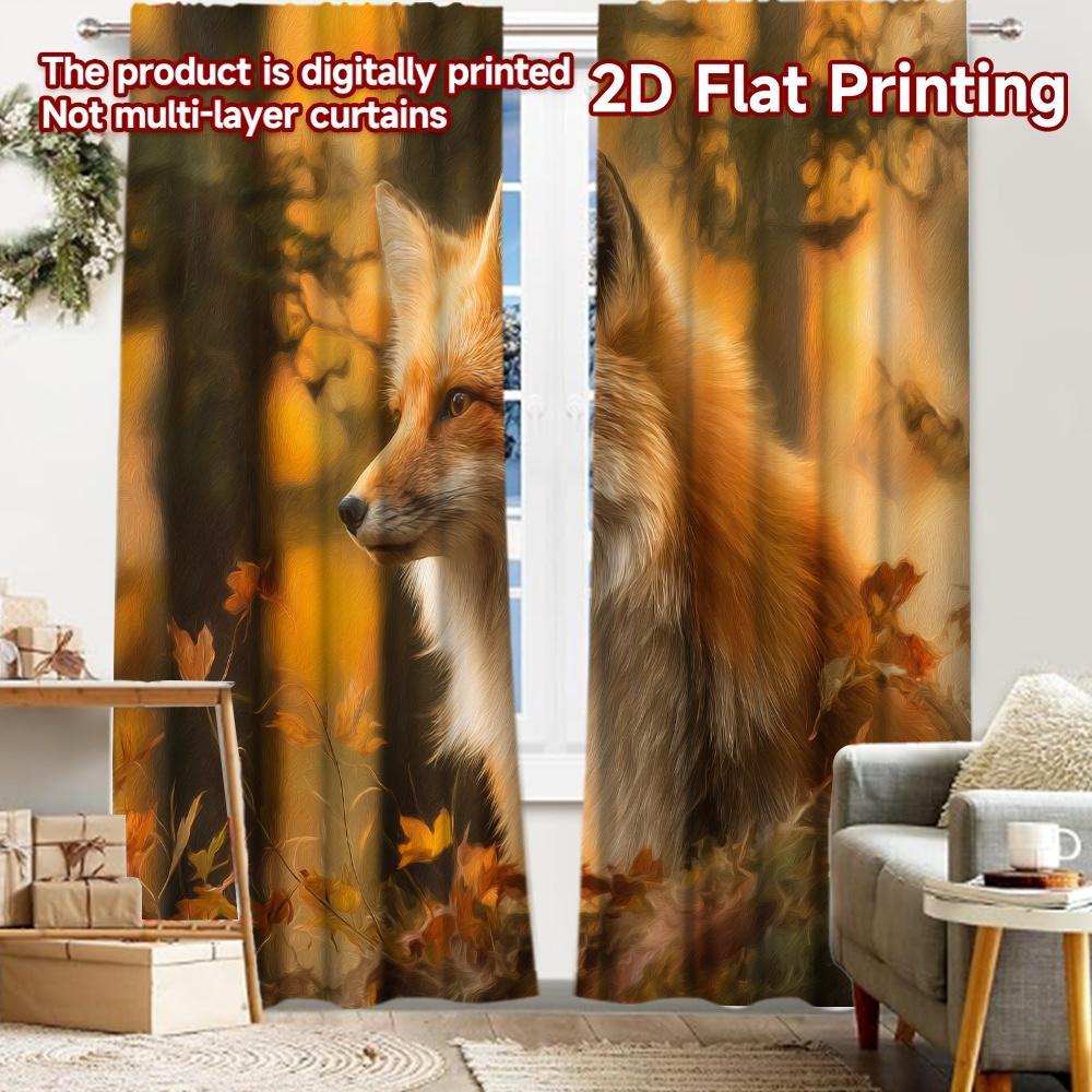 

2pcs, 2D FLAT PRINTING Curtains (Without Rod) Autumn Fox Scene Holiday printed curtains Fabric Curtains Outdoor Decorations 52.50 × 116.00 cm 2 pcs
