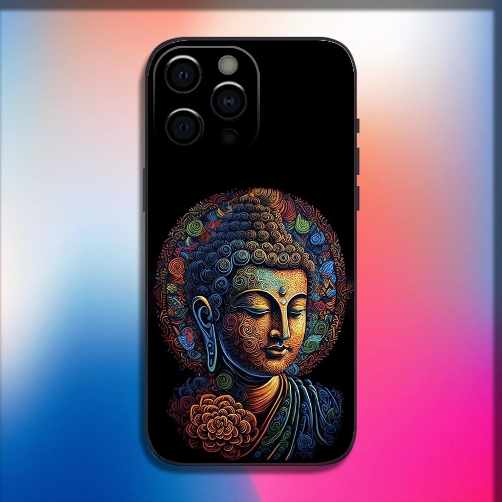 Buddha-Kunstmuster Handyhülle Für iPhone 16,15,14,13,12,11,Pro,X,XS,Max,XR,Plus,Mini Weiche Schwarze Hülle