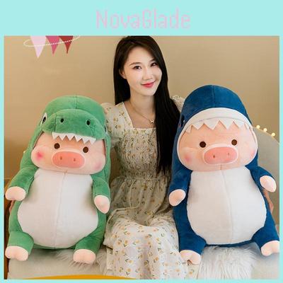 Green And Blue Jurassic Pig Doll Pillow Fluffy Stuffed Toy For Children And Adults