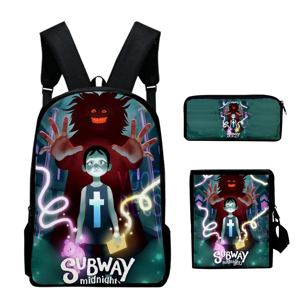 Trendy Subway Midnight Game 3D Print 3pcs/Set Pupil School Bags Laptop Daypack Backpack Inclined Shoulder Bag Pencil Case