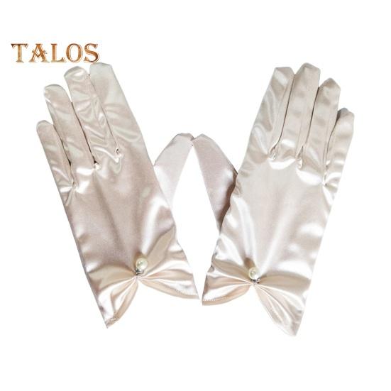 

1 пара свадебных перчаток для невесты, плиссированные, гладкие, атласные, противоскользящие, с искусственным жемчугом, эластичные, чистого цвета, для танцев, банкета, коктейля, вечеринки, дамские перчатки шампанского