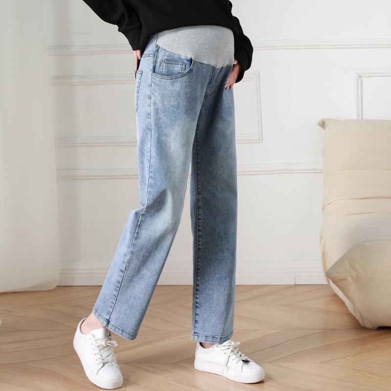 High Waist Elastic Maternity Jeans: Slimming, Straight Leg, Plus Size Denim for Spring.