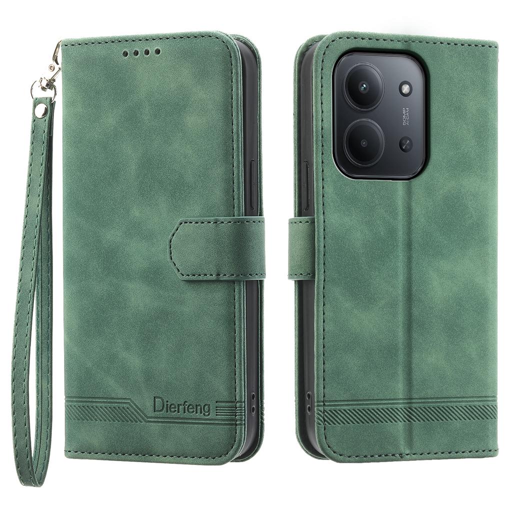 DIERFENG DF-03 For Xiaomi Redmi 15C 4G (Global) (171mm)/Poco C85 4G Case Lines Imprint Wallet Leather Phone Cover with Wrist Strap