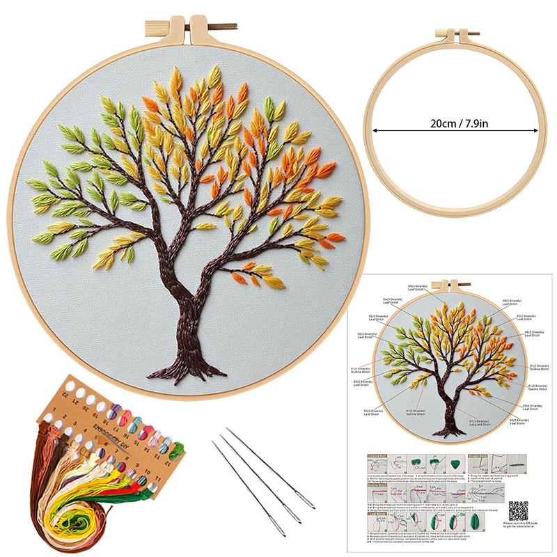 New Handmade Embroidery Diy Material Package, Colored Trees, Three Trees, Fabric Needle And Thread Set.