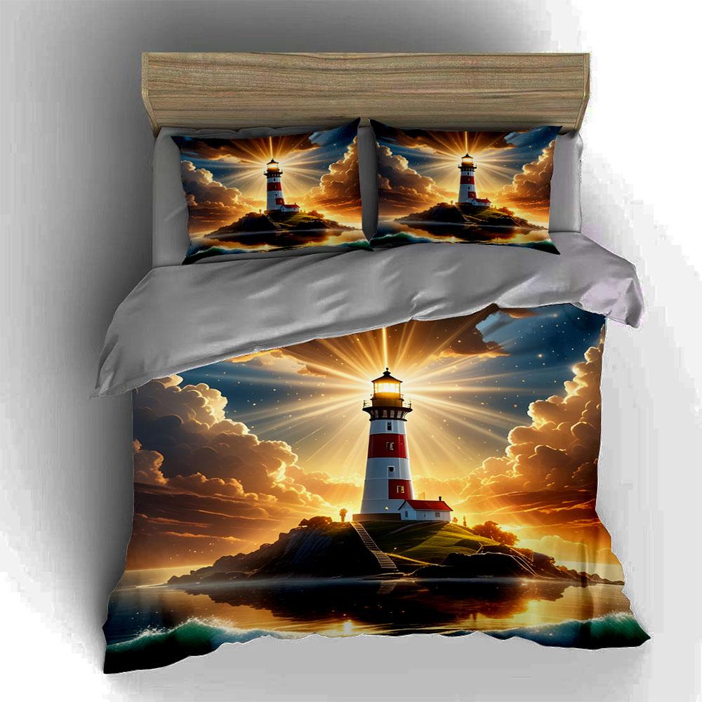 Lighthouse Sunset Scenery. Bedding Duvet Cover Sets Duvet Covers Pillowcases Gifts (1 * Duvet Cover 2 * Pillowcases, Without Duvet Insert)