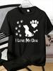 Unisex Crew Neck Tee I Love My Dog Paw Heart Bone Print Soft Blue Loose Summer Street Top For Dog Pet Lovers Daily Casual Outfit