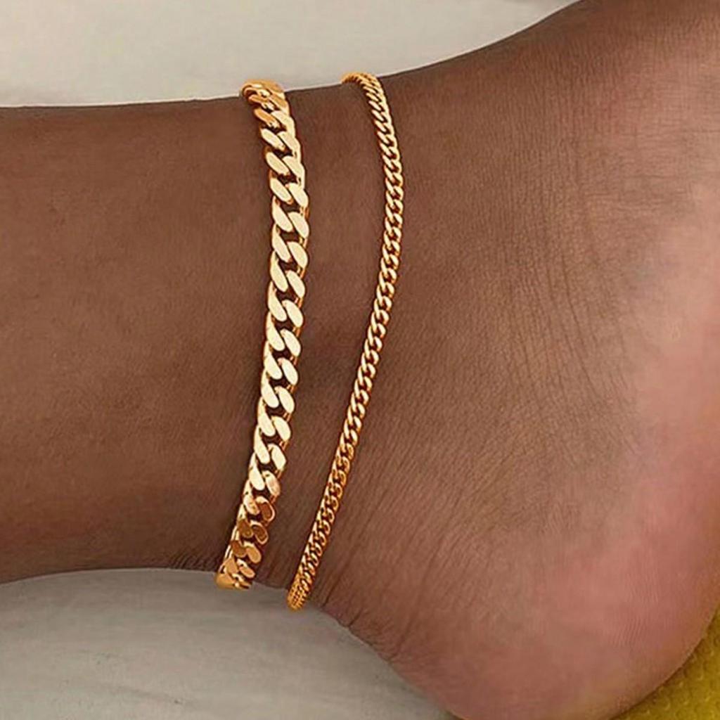 European-American Exaggerated Alloy Cuban Chain Multi-layer Anklet, Niche Design, Women's Simple Style.