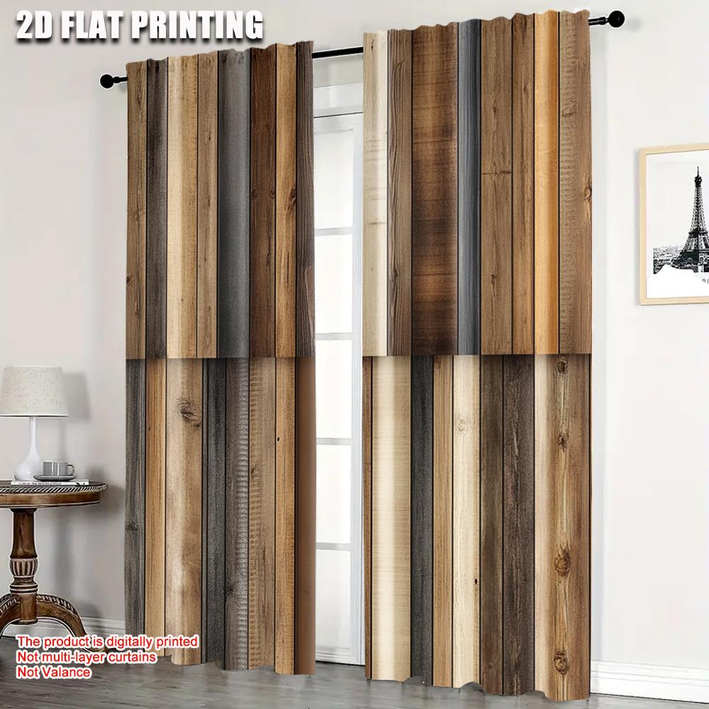 

2pcs Curtains&Window Treatment 2D plane printing Brown wood panels Fabric (without rod) Decorations For Home Ldeal for Bedroom 100*130 HOOK 1pcs