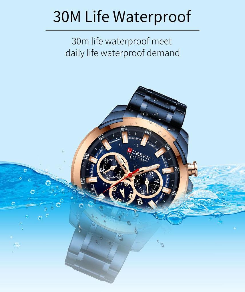 Curren 8361 Waterproof Quartz Men's Multi-Function Watch with Six-Hand Calendar