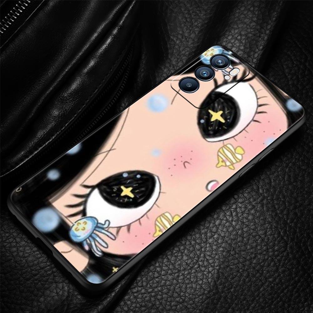 Phone Case Cover For Oppo A17 A31 A54 A57 A78 A79 Find X5 X6 Reno 7 8 10 11 12 13 F Pro 5G Soft TPU Shell Cute Black Big Eyes
