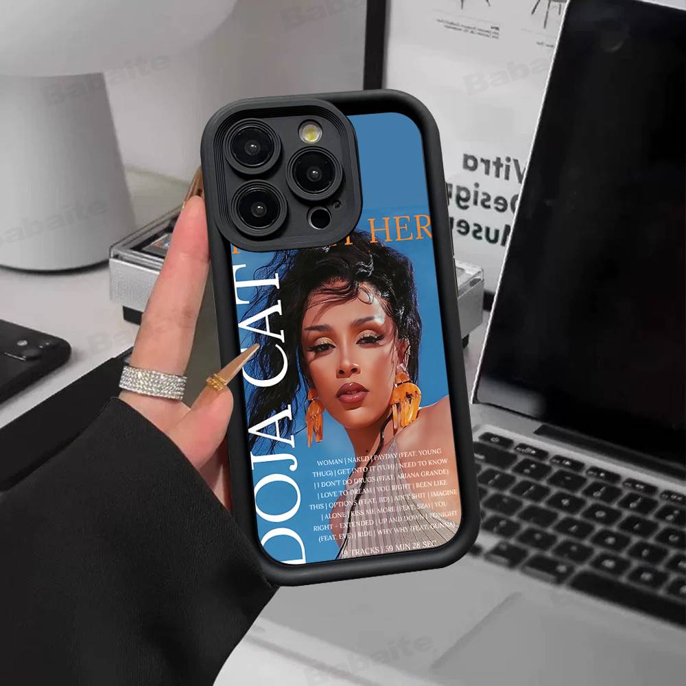 Doja Singer C-Cat Silicone Soft Phone Case For IPhone 17 16 15 14 Plus 13 12 Mini 11 Black Cover