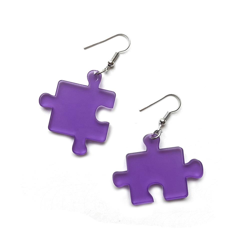 European Retro Geometric Acrylic Earrings: Fluorescent Transparent Multi-color Puzzle Design фиолетовый