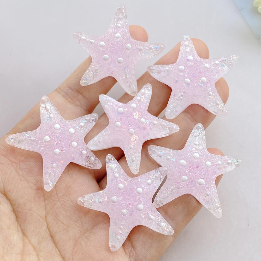6Pcs New Cute Resin Cartoon Colorful Starfish Series Flat Back Parts Embellishments For Hair Bows Accessories