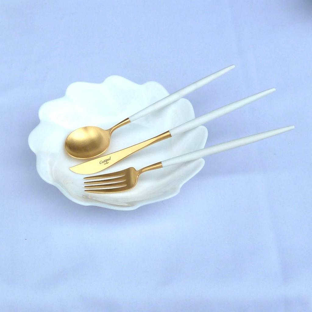 Cutipol GOA White Matte Gold 3-Piece Dessert Set (Knife, Fork, Spoon)