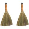 LIFKOME 2Pcs Indoor Grass Broom Whisk Broom Thai Handle Broomstick Sweeping Cleaning Tool Asian Handmade Craft Broom for Home Kitchen Bedroom