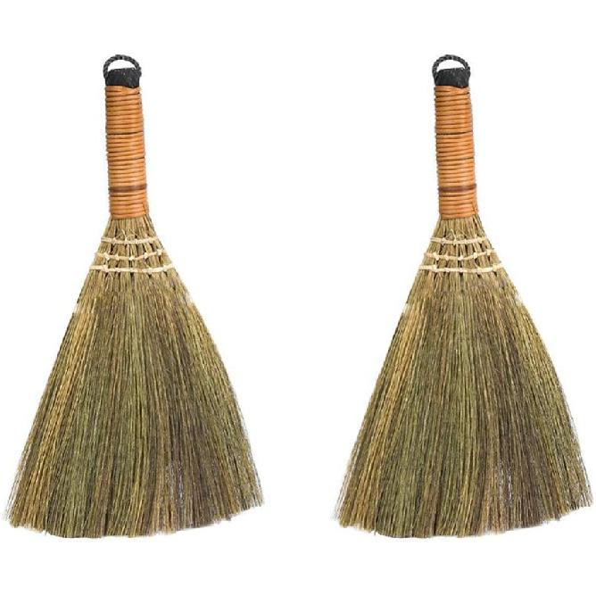 LIFKOME 2Pcs Indoor Grass Broom Whisk Broom Thai Handle Broomstick Sweeping Cleaning Tool Asian Handmade Craft Broom for Home Kitchen Bedroom