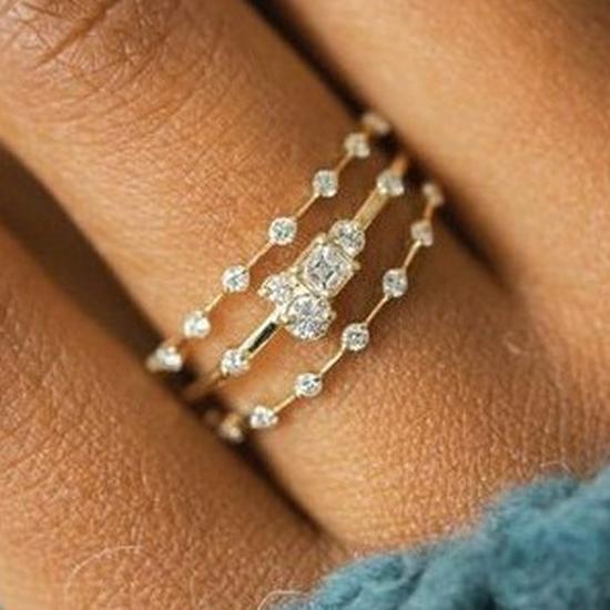 Sanjie TEMU Zlatý prstenový set: Stylová 3dílná módní bižuterie pro ženy