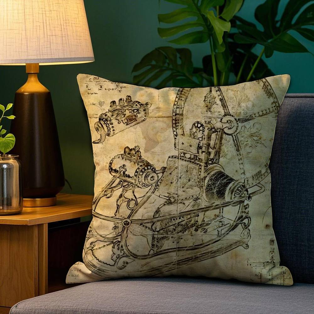 Da Vinci Inspired Sketches Pillow Case Plush Fabric Soft Double Sided Print Sofa Cushion Cover Throw Pillow Covers