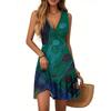 Women's Summer Dress V Neck Sleeveless Casual Textured Print Hem Pleated Dress