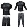 Mens 3D Printed Quick-Dry Stretch Athletic Compression Set - 4pcs Gym Running Basketball Workout Gear