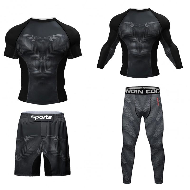 Mens 3D Printed Quick-Dry Stretch Athletic Compression Set - 4pcs Gym Running Basketball Workout Gear