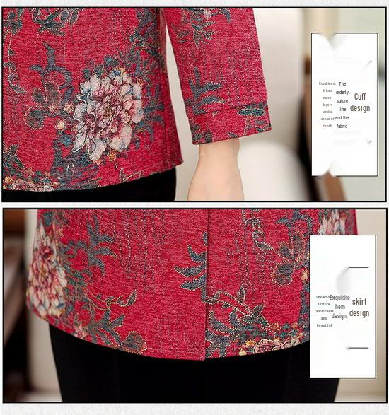 2026 Spring & Autumn Plus Size Printed Jacket for Middle-Aged Women – Lapel, Loose Fit, Slimming Style