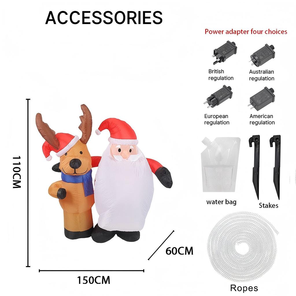 4.92FT With LED Light Inflatable Santa Claus Reindeer Toy Xmas Yard Lawn Supplies Home Decor Ornaments Christmas Holiday Gifts