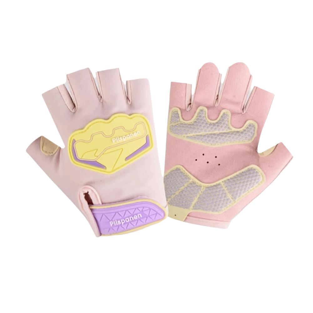 Shock-Absorption Children Half Finger Gloves Anti-Slip Half Finger Gloves Off-Road Riding S розовый