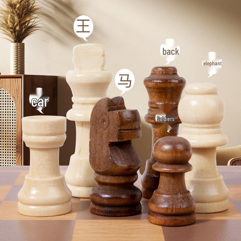 Solid Wood Magnetic Folding Chess Set with Double Queens for Students and Children.