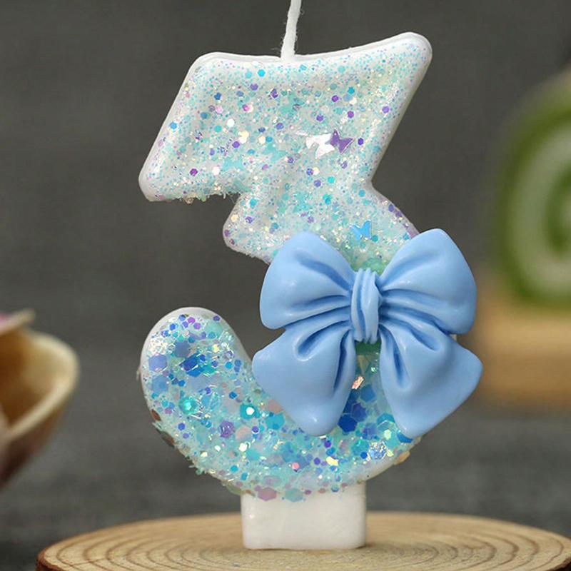 1pc Handmade Birthday Candle Party Celebration Supplies Decorative Candle Blue Bowknot Creative Digital Candle For Birthday Cake