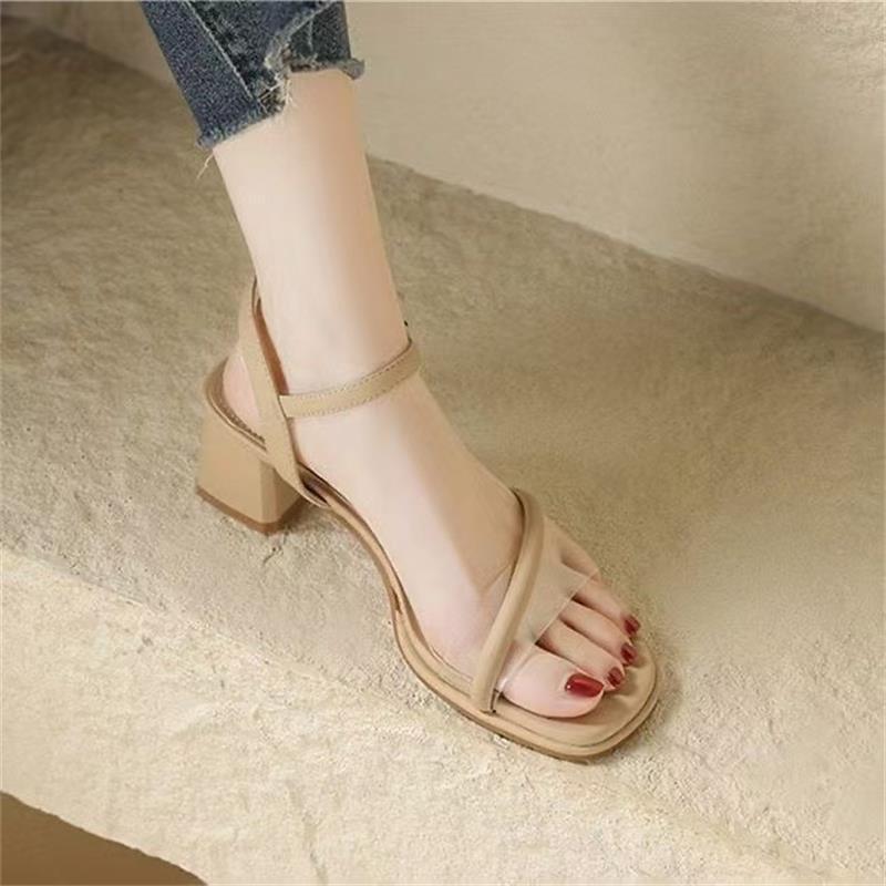 Transparent thick heel with sandals fairy fairy style 2025 summer new fashion French temperament versatile high heels