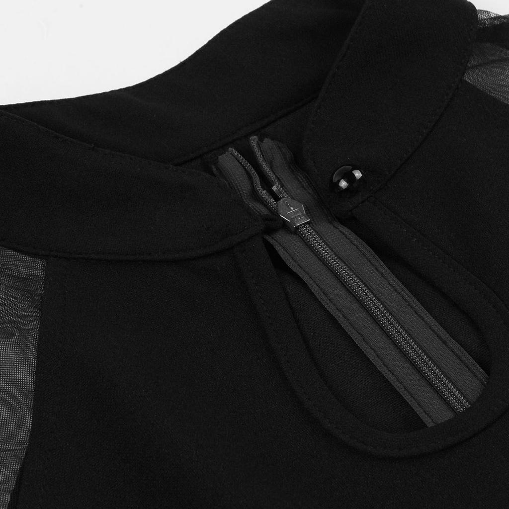 Women’s Swing Dress Mesh Shoulder Long Flare Sleeve Vintage Midi Dresses Holiday Party Casual Wear Black Burgundy