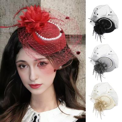 Chapeau Fascinator pour Femme Plumes Maille Perles Imitation Décoration Chapeau Pilbox Petit Haut de Forme Accessoire Cheveux Quotidien Fête