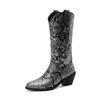 Snake Pattern Autumn And Winter Women'S Boots Medium Boots Cigarette Boots Thick Medium Heel Knight Boots 40-43 Large Size Boots