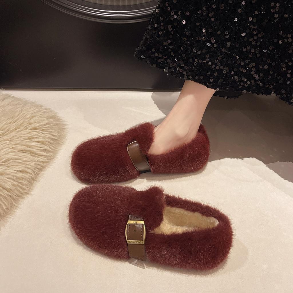 Chaussures Mao Mao Chaussures Doudou Nouvelles Hiver pour Femmes Chaussures Plates Chaudes en Peluche Vent Féerique Chaussures en Coton pour Femmes