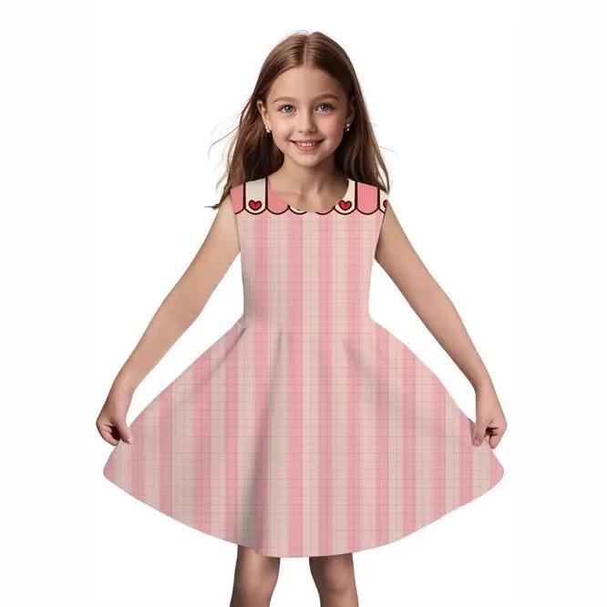 

Summer new girls dress casual fashion trend cute 3D printing sleeveless round neck dress 150cm