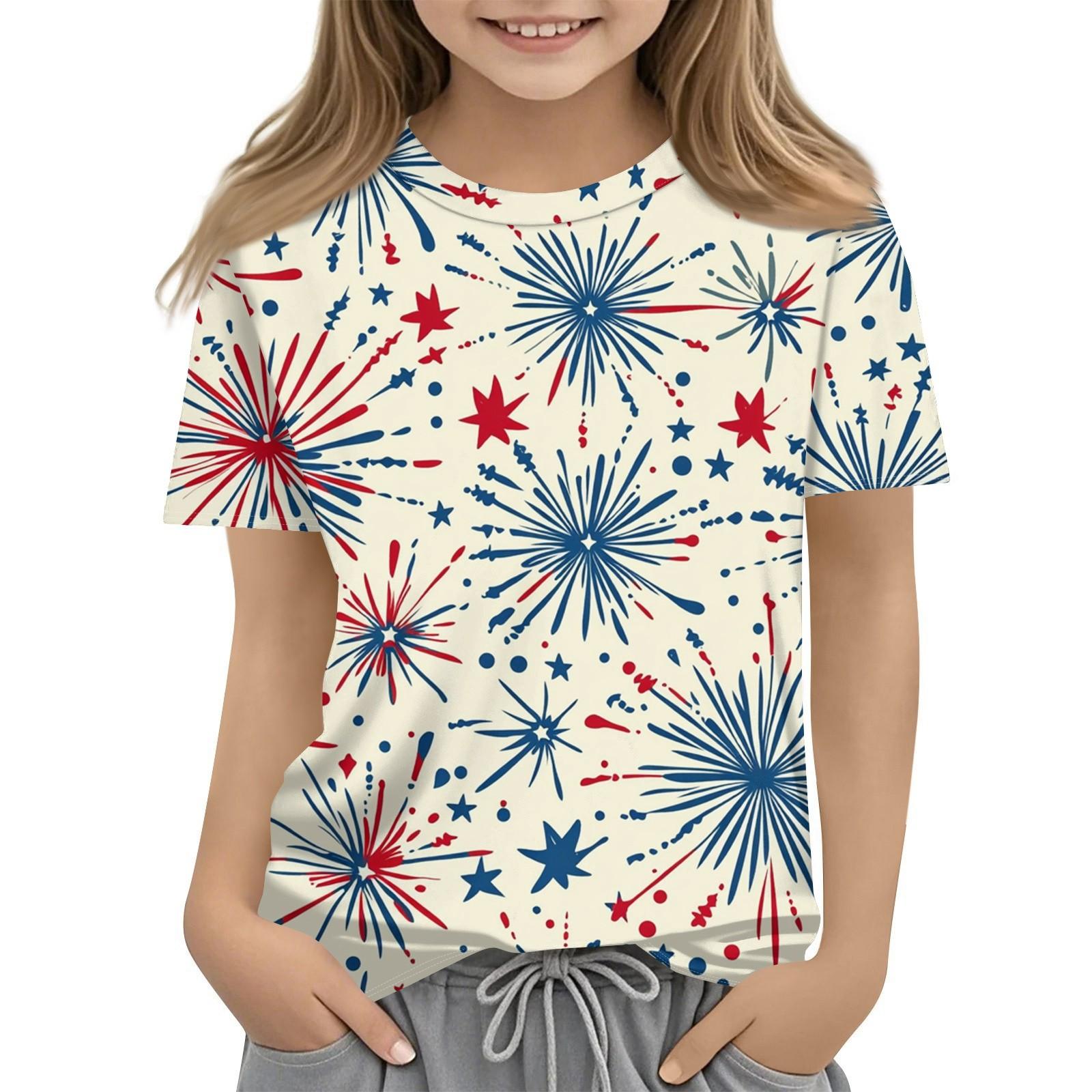 

Детская модная повседневная футболка с коротким рукавом и принтом «День независимости» с круглым вырезом 130