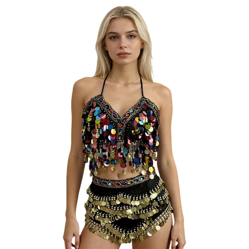 Belly Dance Costume Hip Scarf And Glittering Sequins Skirt Wrap Photography Studio Dance Wear For Nightclub Performances