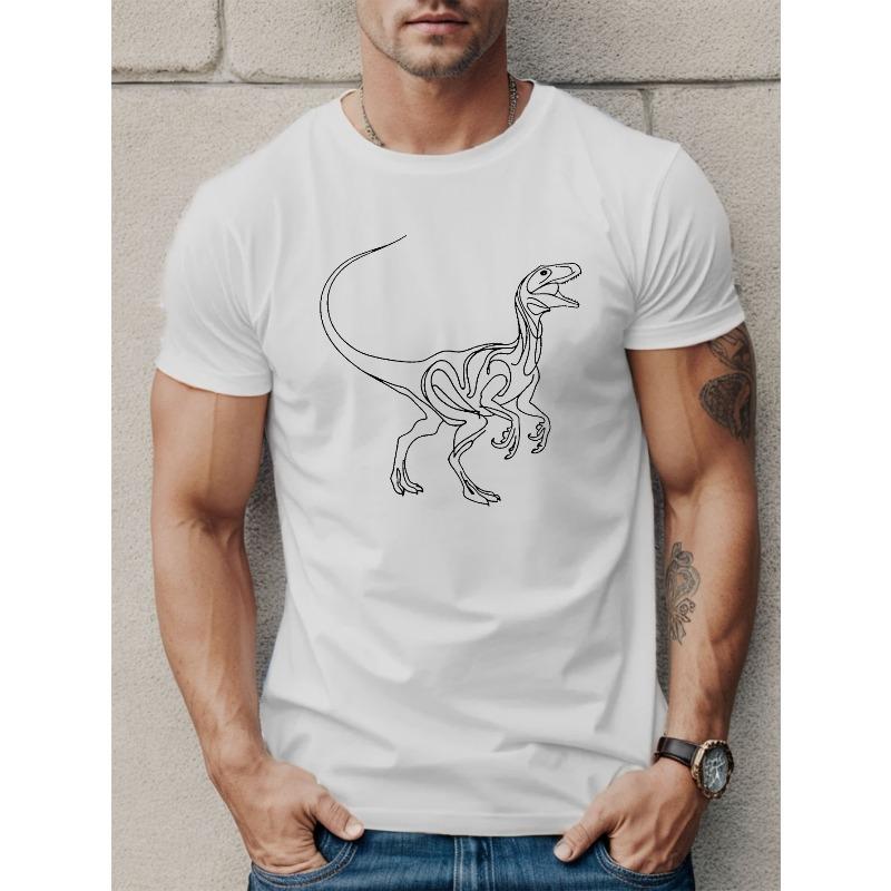 European Size Men'S Summer T-Shirt with Dinosaur Design