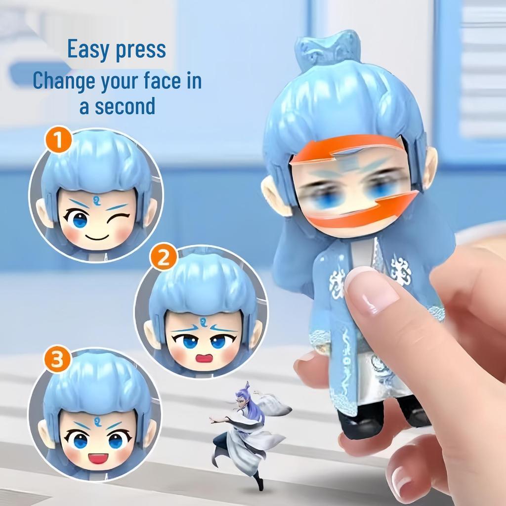 Nezha Face-Changing Keychain: Conquer the Dragon King, Ao Bing Press-to-Change Doll Pendant