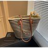 New large-capacity one-shoulder contrasting straw bag Versatile woven bag Women's casual tote bag vacation beach bag